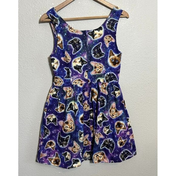 Retrolicious Dress M Space Cat Galaxy Black Purple Rockabilly Mod Hot Topic - Picture 3 of 9